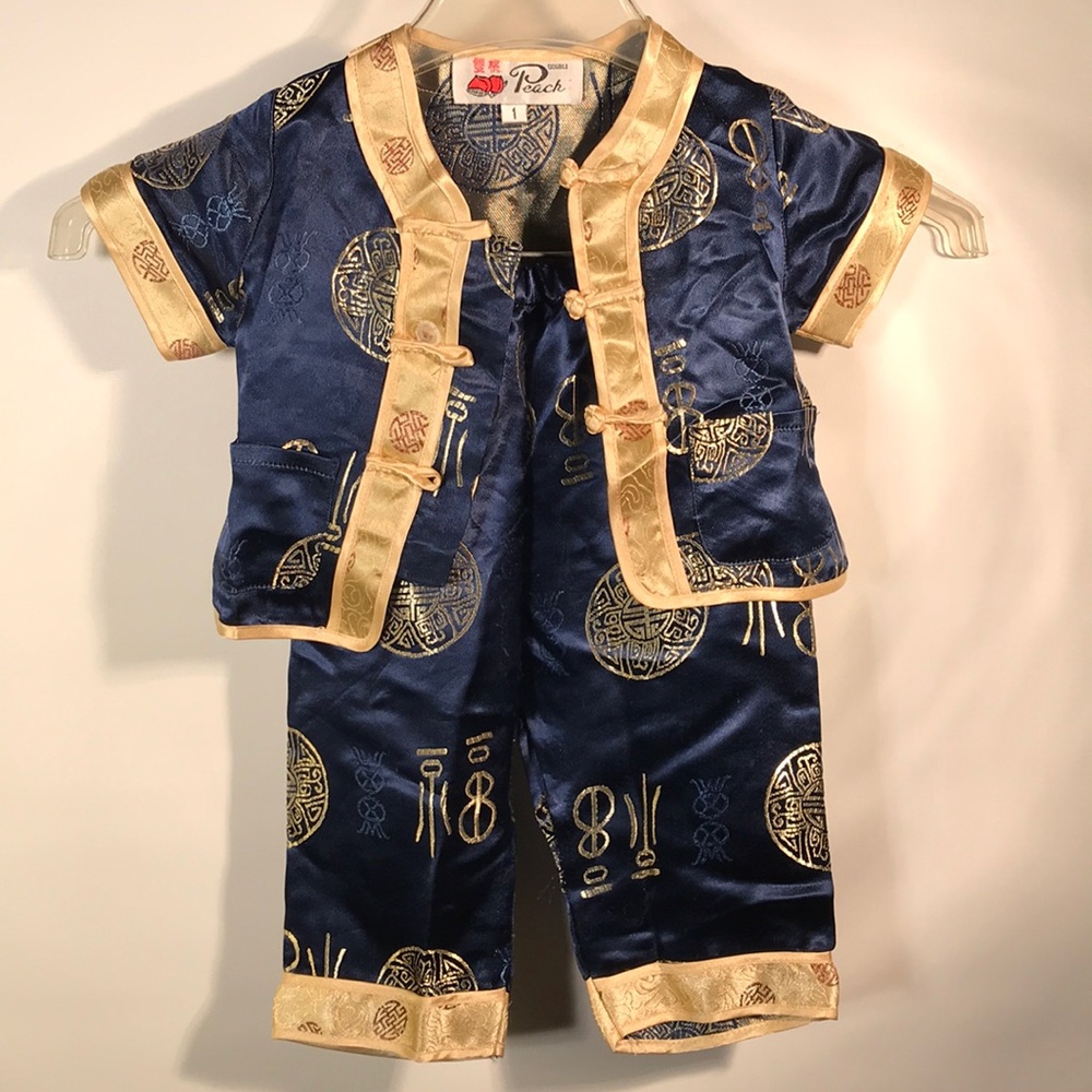 Double Peach baby silk Asian suit Sz 1